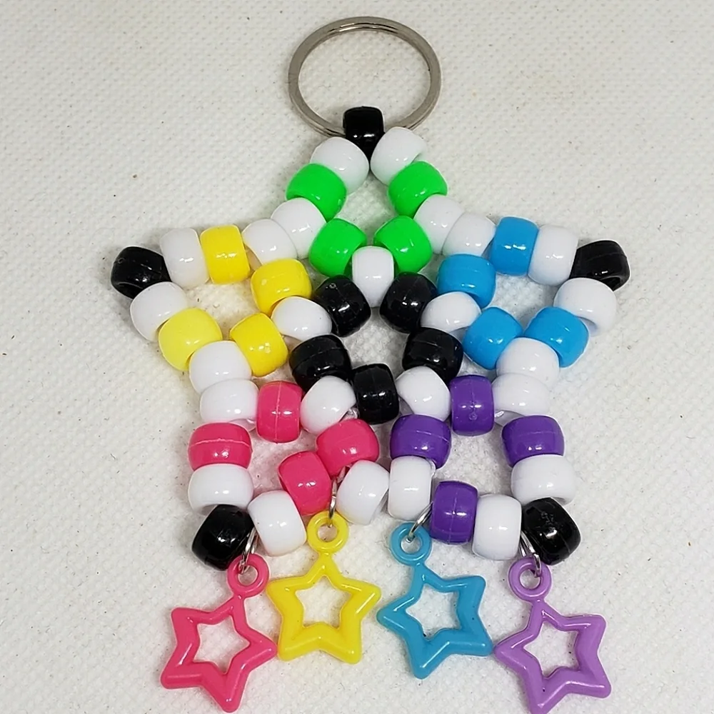 Handmade Neon Rainbow Stretchy Kandi Star Keychain